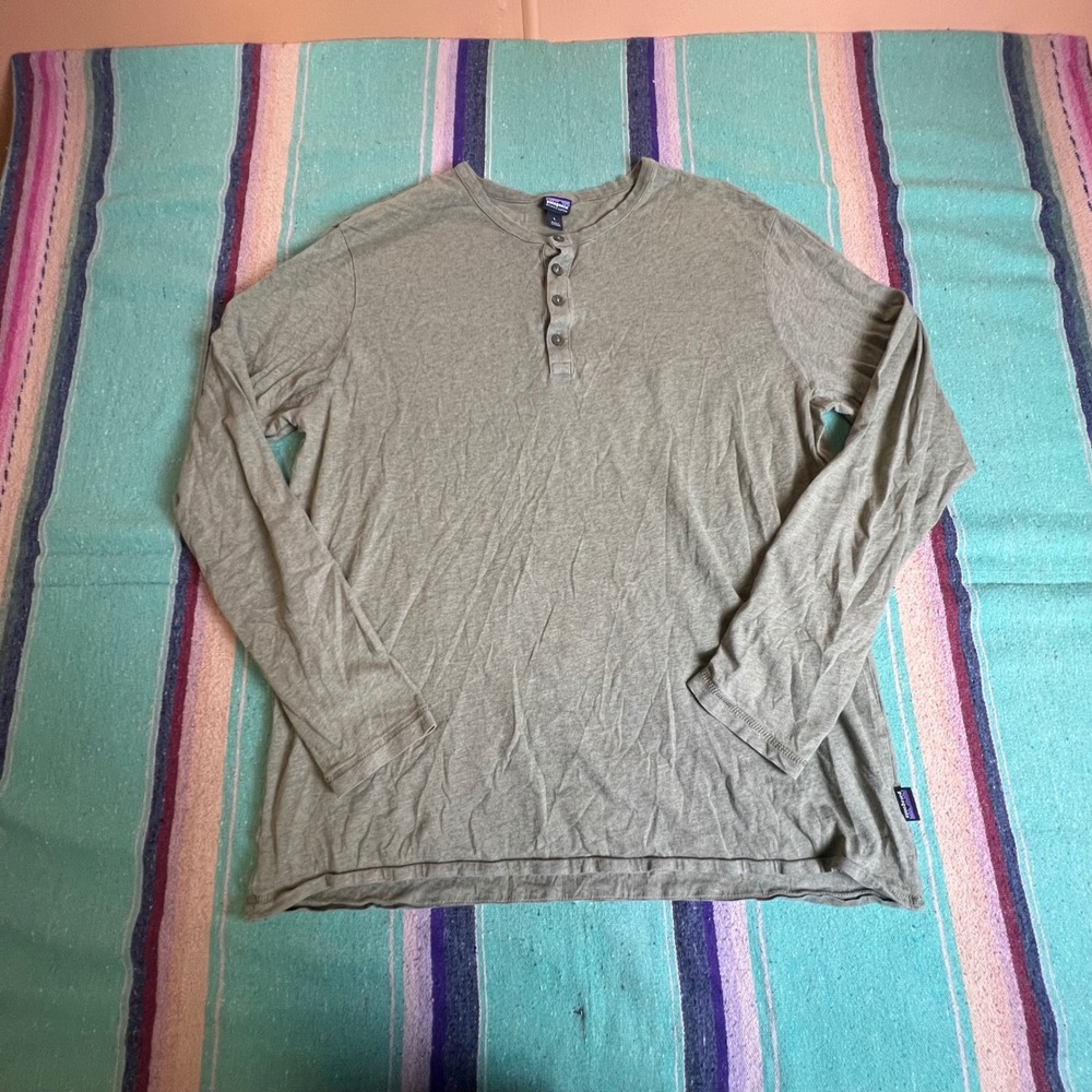 Patagonia Henley Shirt Mens Large Green Organic Cotton Long Sleeve Top Gorpcore